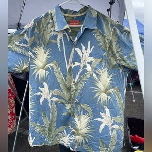 Vintage Tommy Bahama Mens Floral Button Up Silk Shirt Light Blue Size XL